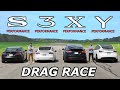 Tesla Model S vs 3 vs X vs Y - PERFORMANCE Models // DRAG & ROLL RACE