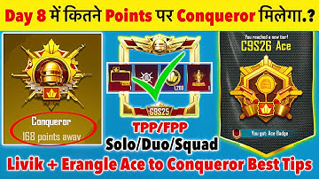 🇮🇳Day 08 - Aj Kitne Point Pr Conqueror Milega Solo, Duo, Squad❓| Ace to Conqueror Tips & Tricks✅