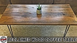 Reclaimed White Oak Coffee Table with Hairpin Legs