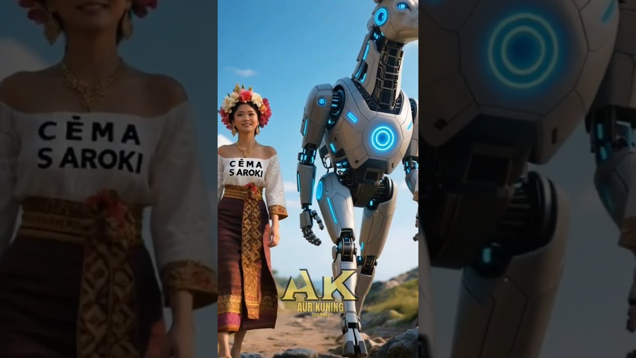 Balinese couple and robot deer friendship. 