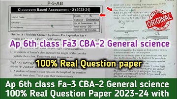 Ap 6th class Fa3 Science 💯real question paper 2023-24 with answers|6th CBA2 ps&ns fa3 answer key