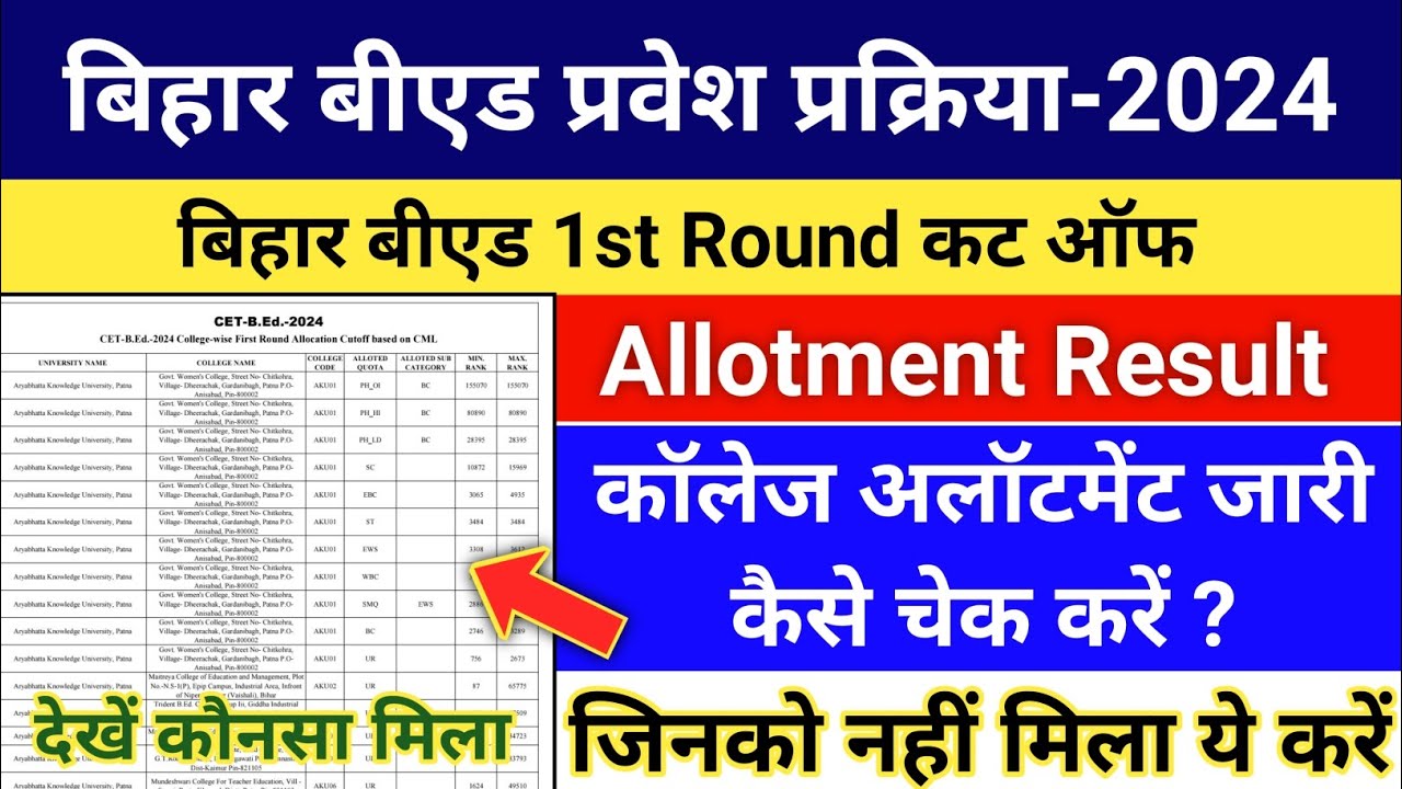 Bihar Bed College Allotment Result Out Bihar Bed 1st Round Cut off