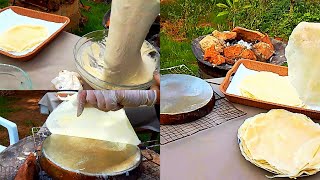 How to make Malsouka (Borek) on charcoal عمل اوراق البوريك الليبي علي الفحم - ملسوقة - بسطيلة - ديول