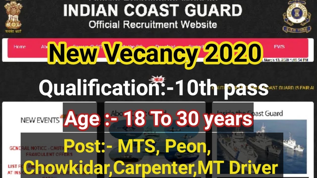 Coast Guard Recruitment 2020 Post MTS Peon MT Driver Chowkidar