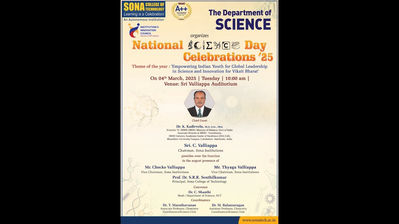 Live : National Science Day Celebrations 2025 | Sona College of Technology