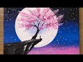 Fleur de cerisier au clair de lune  technique de peinture acrylique  459