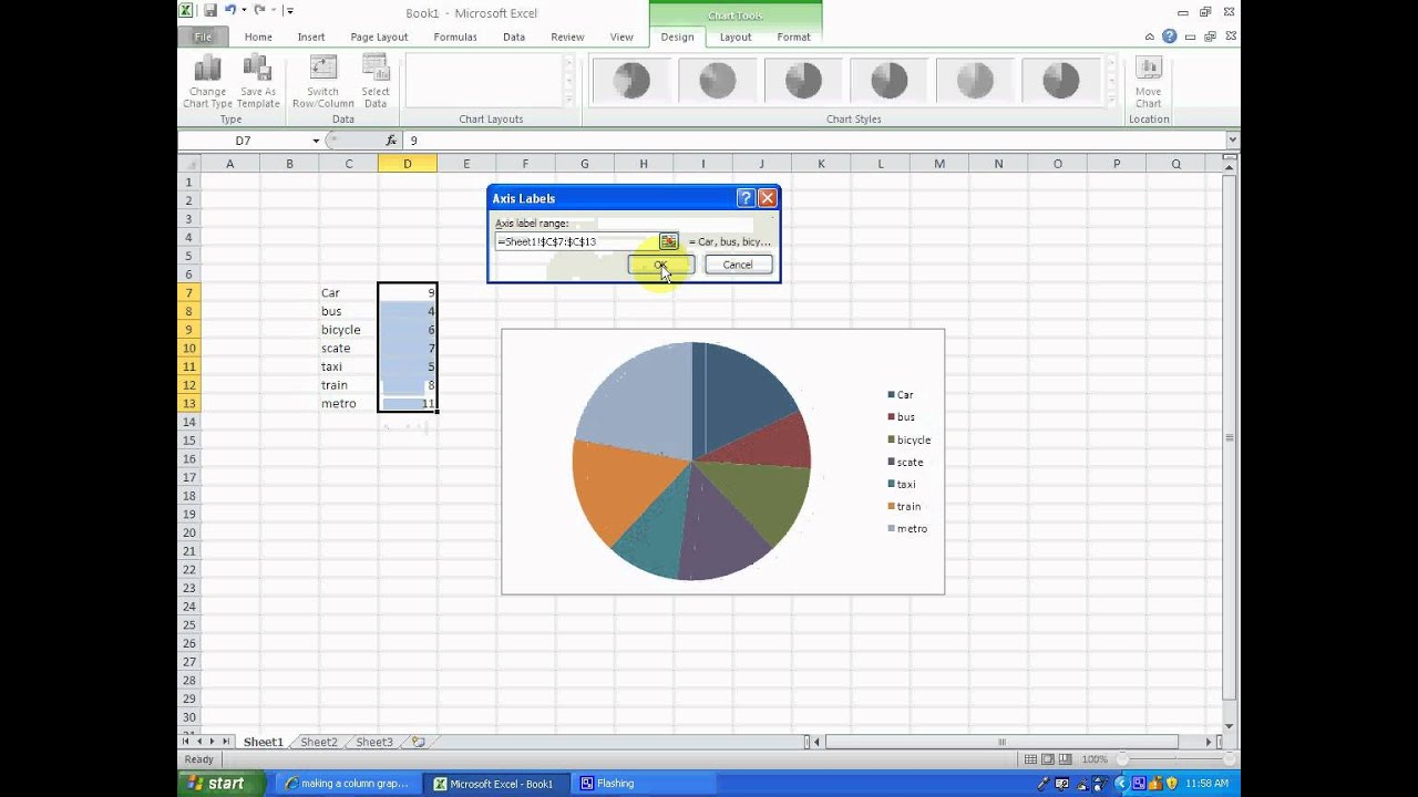 create pie chart in excel 2010