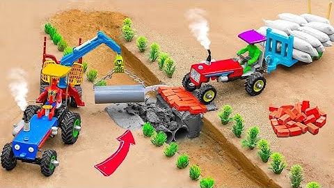Diy tractor making mini concrete bridge for heavy truck crossing | diy concrete mixer | @SunFarming 