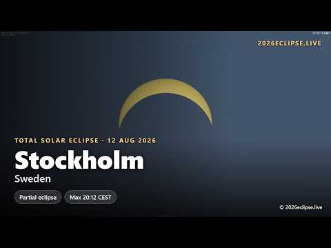 Stockholm, Sweden — 2026 Total Solar Eclipse Simulation