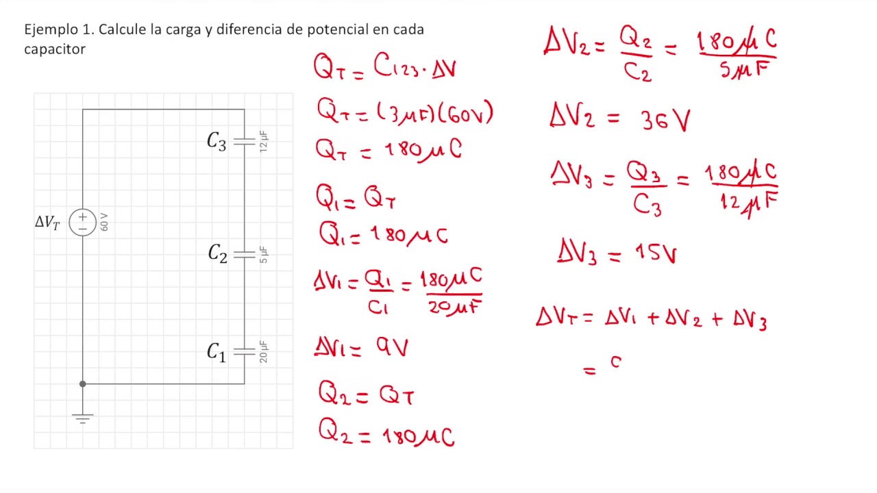 Capacitores En Serie Cálculo De La Carga Y La Diferencia De Potencial