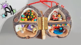 Christmas - in a Walnut Shell 🎅🏼 Miniature Dollhouse with Fimo (Polymer Clay)