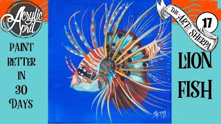 Easy Daily Painting of a Lionfish Step by step Acrylic Tutorials Day 17 #AcrylicApril2020