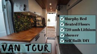 Van Tour: Self built, Murphy Bed, Heated Floors, Shower  Perfect Beach Van Build