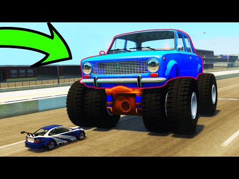 Giant Machines Crushes Cars - BeamNG Drive