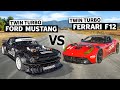 FORD vs FERRARI! DDE's Twin Turbo F12 vs Ken Block's 1400hp AWD Mustang // Hoonicorn vs The World 2