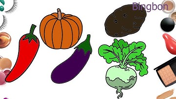 vẽ rau củ cà tím bí ngô khoai tây ớt đỏ how to draw chilli eggplant potato pumpkin turnip for kid