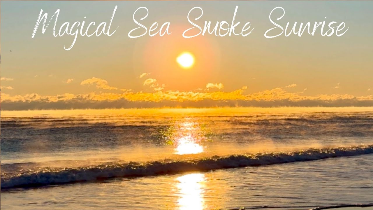 Sea Smoke Sunrise  - Deep Freeze at the Beach  with Crashing Waves - Surreal View