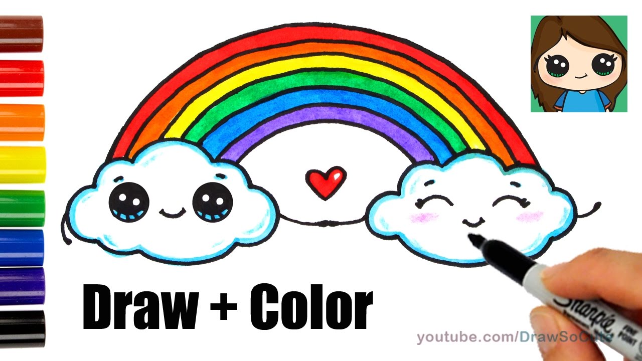 How to Draw a Rainbow and Clouds Easy with Coloring - YouTube