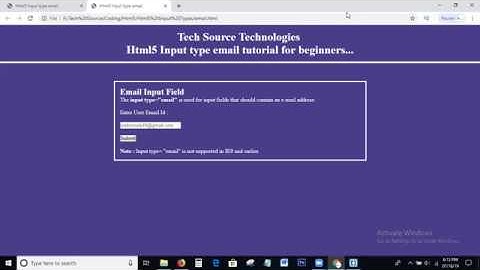 Html5 Input type email | Html5 Input type = "email" | Html Input types