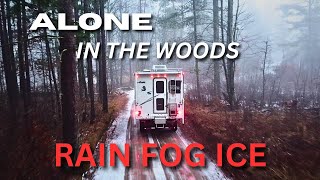 "Solo Winter Camping: Rainy Days in a Cozy Truck Camper.