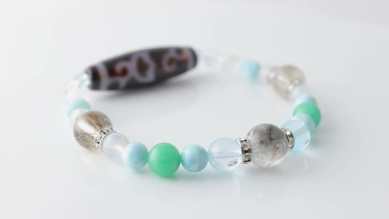 一点もの】水蓮花天珠・プラチナルチルクォーツ デザインブレスレット