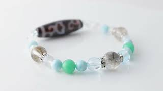一点もの】水蓮花天珠・プラチナルチルクォーツ デザインブレスレット