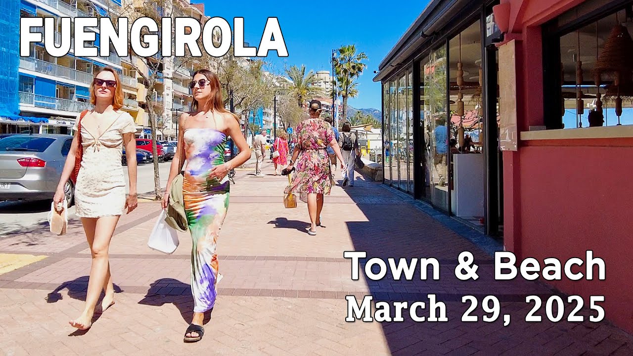 Fuengirola March 29, 2025 Town and Beach Walk Malaga Costa del Sol Spain [4K]