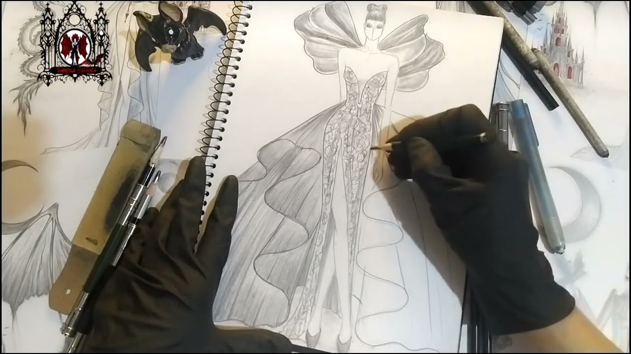 Desenho de Moda - Em algumas áreas da saia, o contorno se mistura um pouco com o sombreamento.