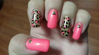 pink gold leopard nail