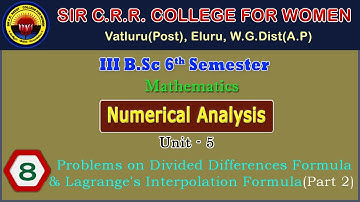 8. BSc 3/6 - Numerical Analysis - Unit 5 - Problems on Divided Differences Formula - Part 2