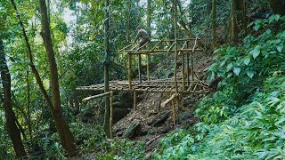 Solo Bushcaft: Build a log cabin under the big waterfall. 300 days Solo Bushcaft in the forest  P.1