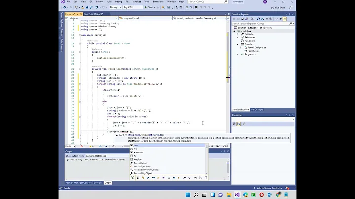 Convert csv to json file in winform C#