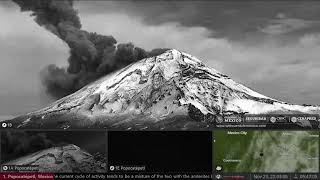 Nov 24 2023: (night) Black ash plume eruption & snowy slopes of Popocatepetl volcano (Timelapse)