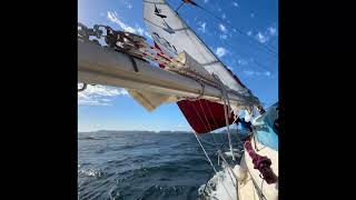 Charging into Frenchy’s cove under reefed main, Anacapa Island, Channel Islands, CA