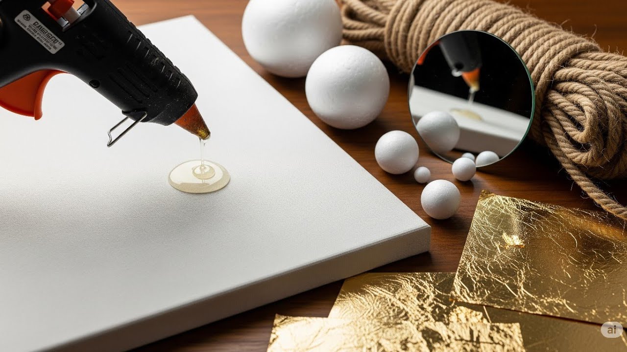 2 EASY Art Techniques using Gold Leaf, Styrofoam, Hot Glue, Mirror & Rope!