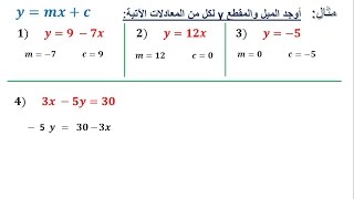 ميل الخط المستقيم من المعادلة والجزء المقطوع من y