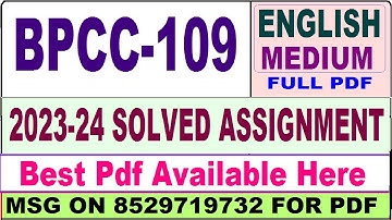 bpcc 109 solved assignment 2023-24 || bpcc 109 solved assignment 2024 in English || ignou bpcc 109