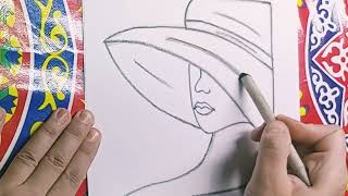 رسم | رسمة | رسم بنت ترتدي قبعة بالجنب خطوة بخطوة للمبتدئين