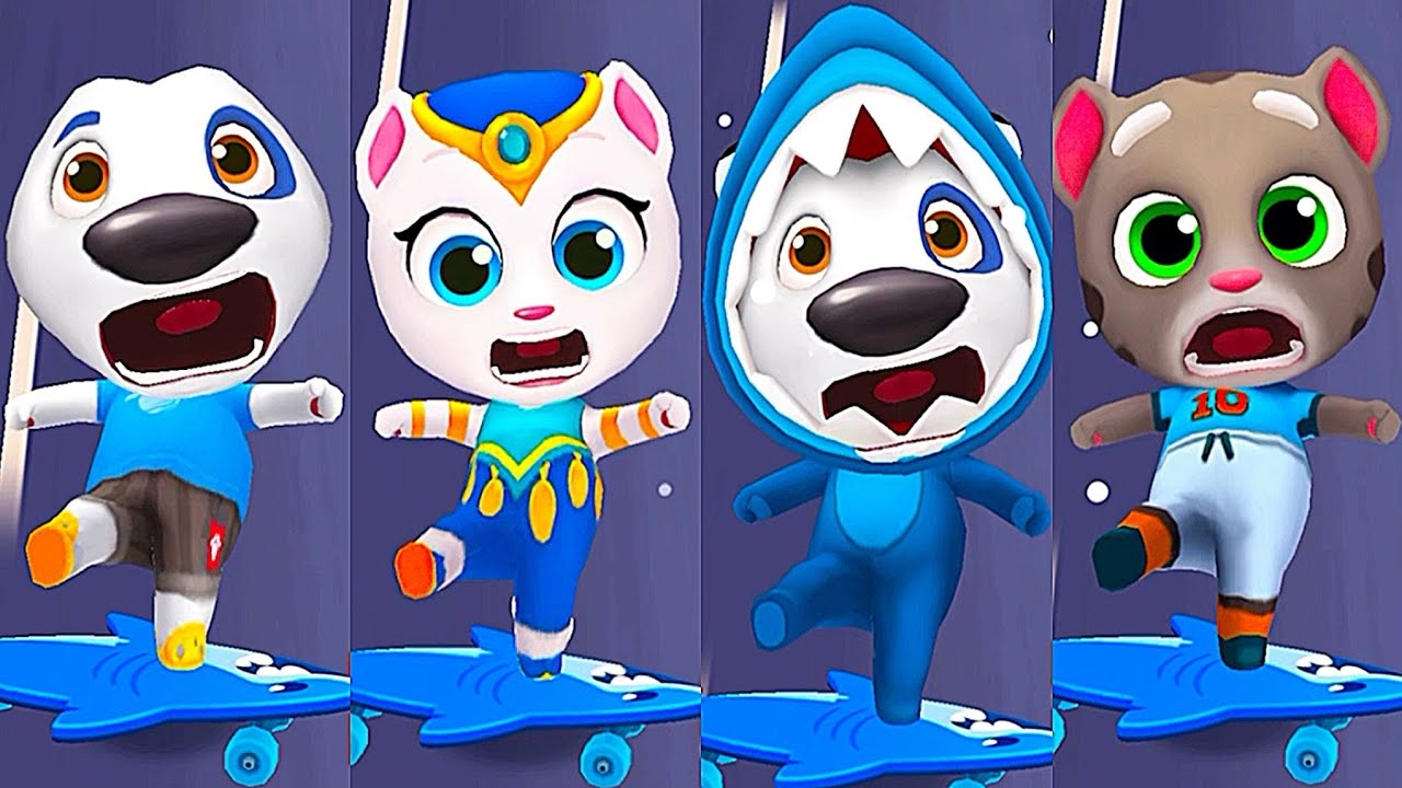 TALKING TOM GOLD RUN Shark Hank Vs Football Tom Vs Genie Angela Vs Talking Hank New Gameplay 