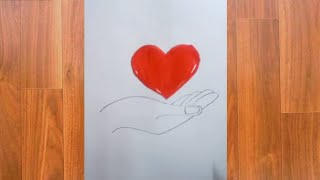 Pencil drawing of hand with heart || Easy drawing ideas for beginners || Step by step drawing.