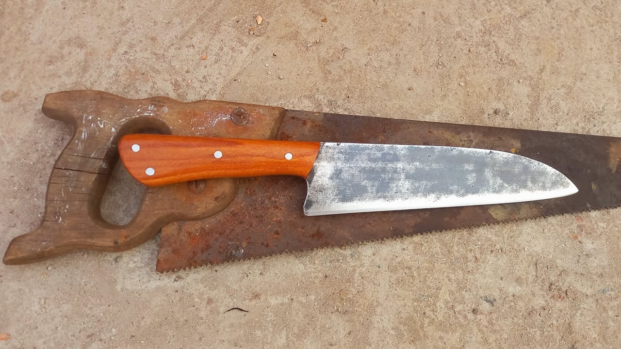 Faca Artesanal Áço Carbono 1,5mm lâmina de Serrote antigo enferrujado cuchillo hecho a mano