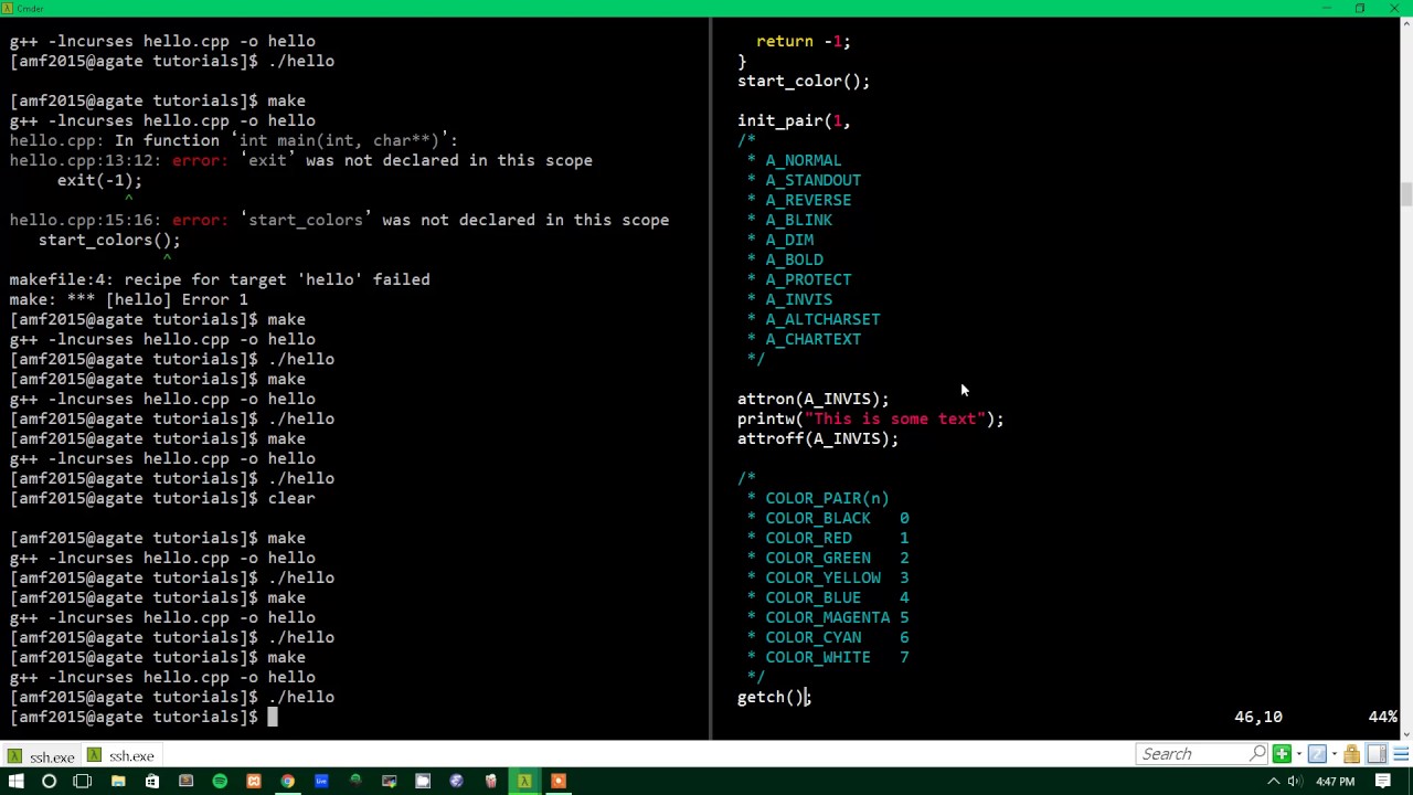Ncurses Tutorial 4 - Attributes and Colors (attron, attroff, has_colors ...