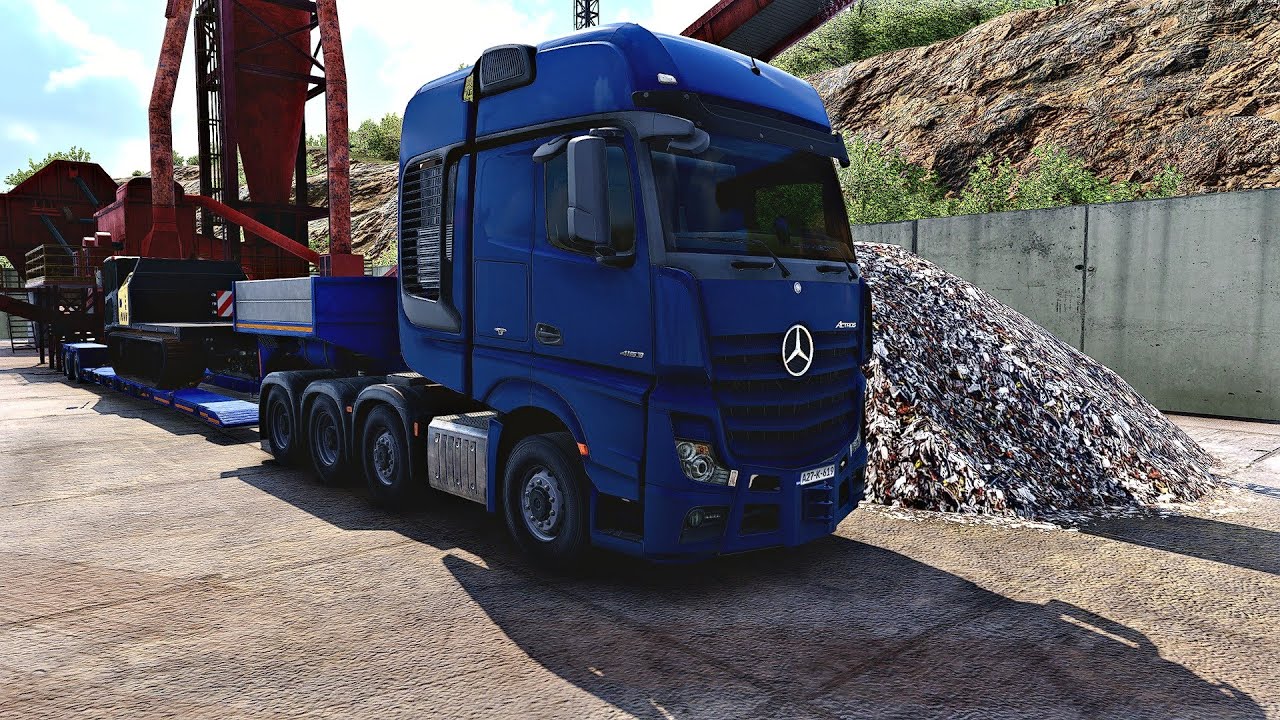 TRANSPORT OF HUGE CRAWLER CARRIER ACROSS NARROW ROADS WITH MERCEDES 750HP #eurotrucksimulator2 