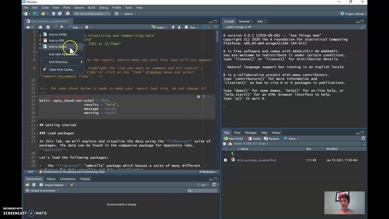 Downloading, Opening, Knitting, and Working in an R Markdown - YouTube