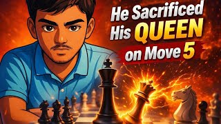 He Sacrificed His QUEEN on Move 5! A Stunning Early Queen Sacrifice in Chess #chess 