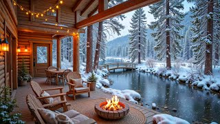 Serene Winter Riverside Cabin Porch ❄️🔥 Soft Piano Music, Crackling Fire for Deep Relaxation screenshot 5