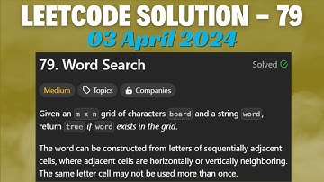 LeetCode Problem : 79. Word Search || C++ Language || 03 April 2024 || Backtracking  Method