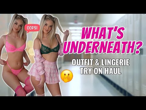 Naughty School Girl Outfits and Lingerie Try on Haul | Hot Costume, Mini Skirt, Pig Tails