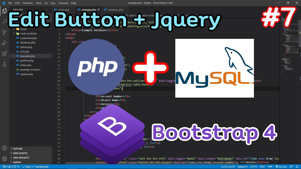 เขียน php mysql  New  สอนเขียน PHP-MySQL #7: Edit Button JQuery and (getRow.php)