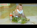 Monkey Kako Eating Roast Stir Mushroom With Eggs | Baby Monkey Eat Roast Mushroom